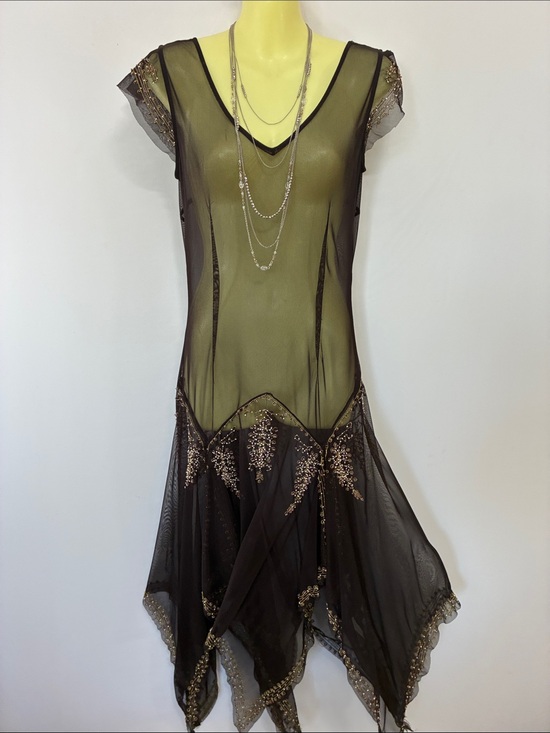 BCBGMaxAzria Dresses & Skirts - Bcbg Dress Sheer Beaded Asymmetrical Y2K Excellent 6
